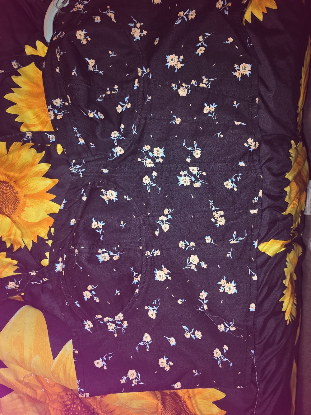 Black Floral Bustier Top with Pale Peach Flowers